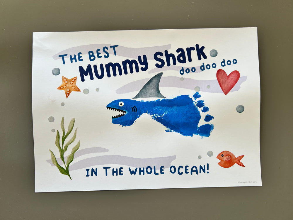 Best Mummy Shark / Footprint Handprint Art Craft Mum Mother&#39;s Day Birthday / Kids Baby Toddler / Keepsake Gift Card / PRINT IT OFF