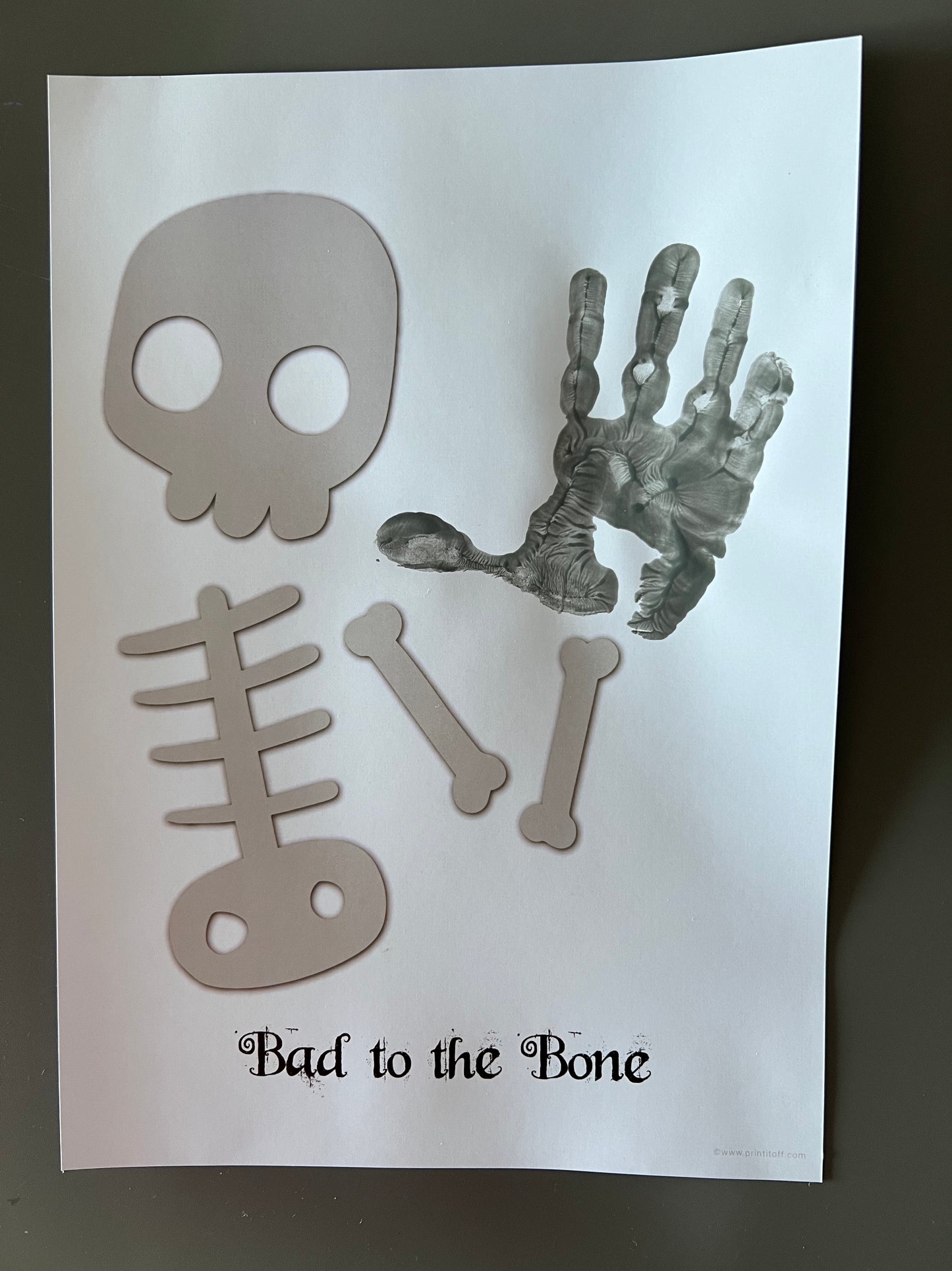 Bad to the Bone Skeleton Footprint Handprint Foot Hand Halloween Art Craft / Kids Toddler Baby DIY Memory Activity / Print It Off 0801