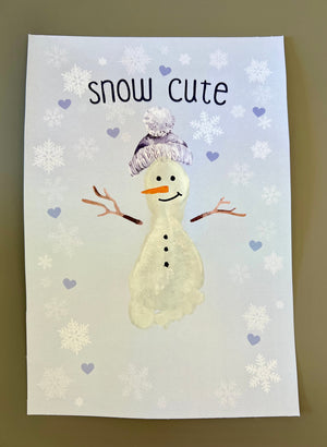 Snow Cute Snowman Christmas - Footprint Art Craft Printable Keepsake Gift Template - PRINT IT OFF 0661