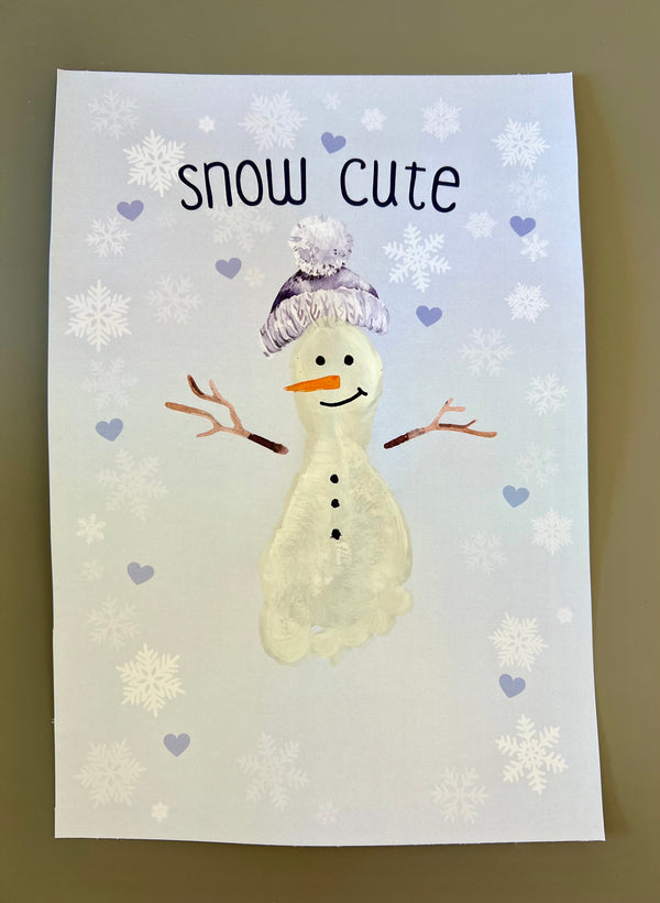 Snow Cute Snowman Christmas - Footprint Art Craft Printable Keepsake Gift Template - PRINT IT OFF 0661