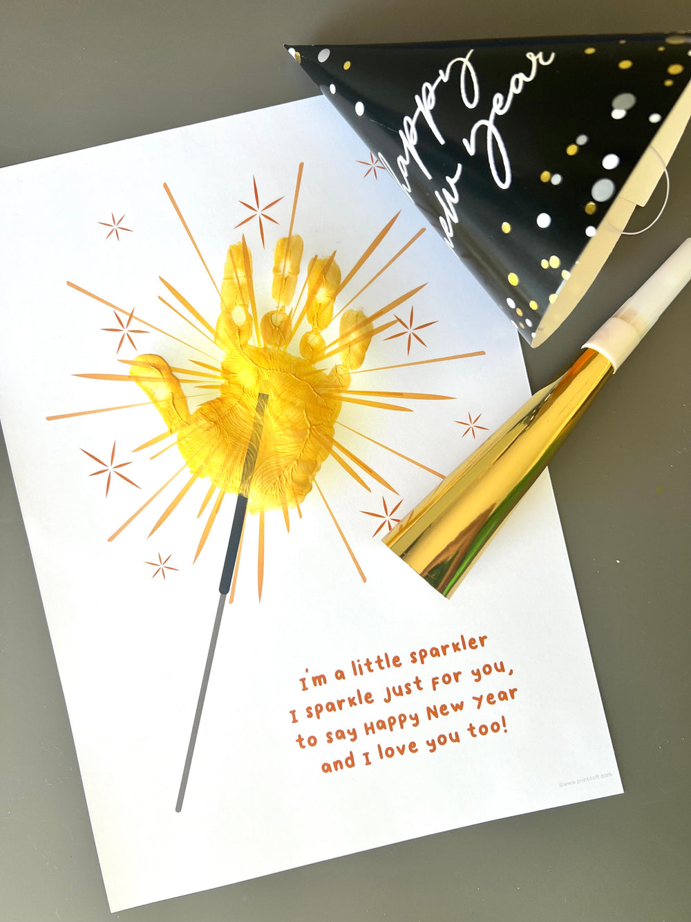 New Years Handprint Art Craft / Sparkler Fireworks / Baby Kids Toddler Hands / Keepsake Print Card Memory / PRINT IT OFF 0374