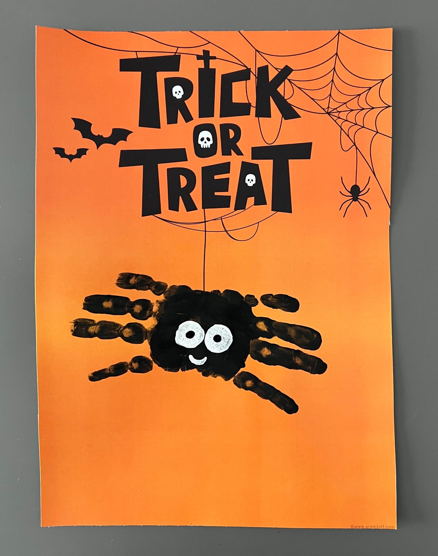 Halloween Art Craft / Handprint Art / Trick or Treat Spider / Kids Baby Toddler / Keepsake Memory Sign Decor DIY Card / Print It Off 0595