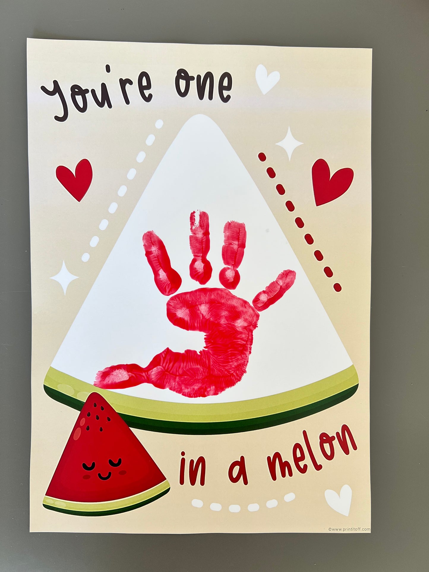 You're One In A Melon / Handprint Footprint Art / Happy Valentine's Day / DIY Card Craft / Kids Baby Toddler / Print it Off 0827