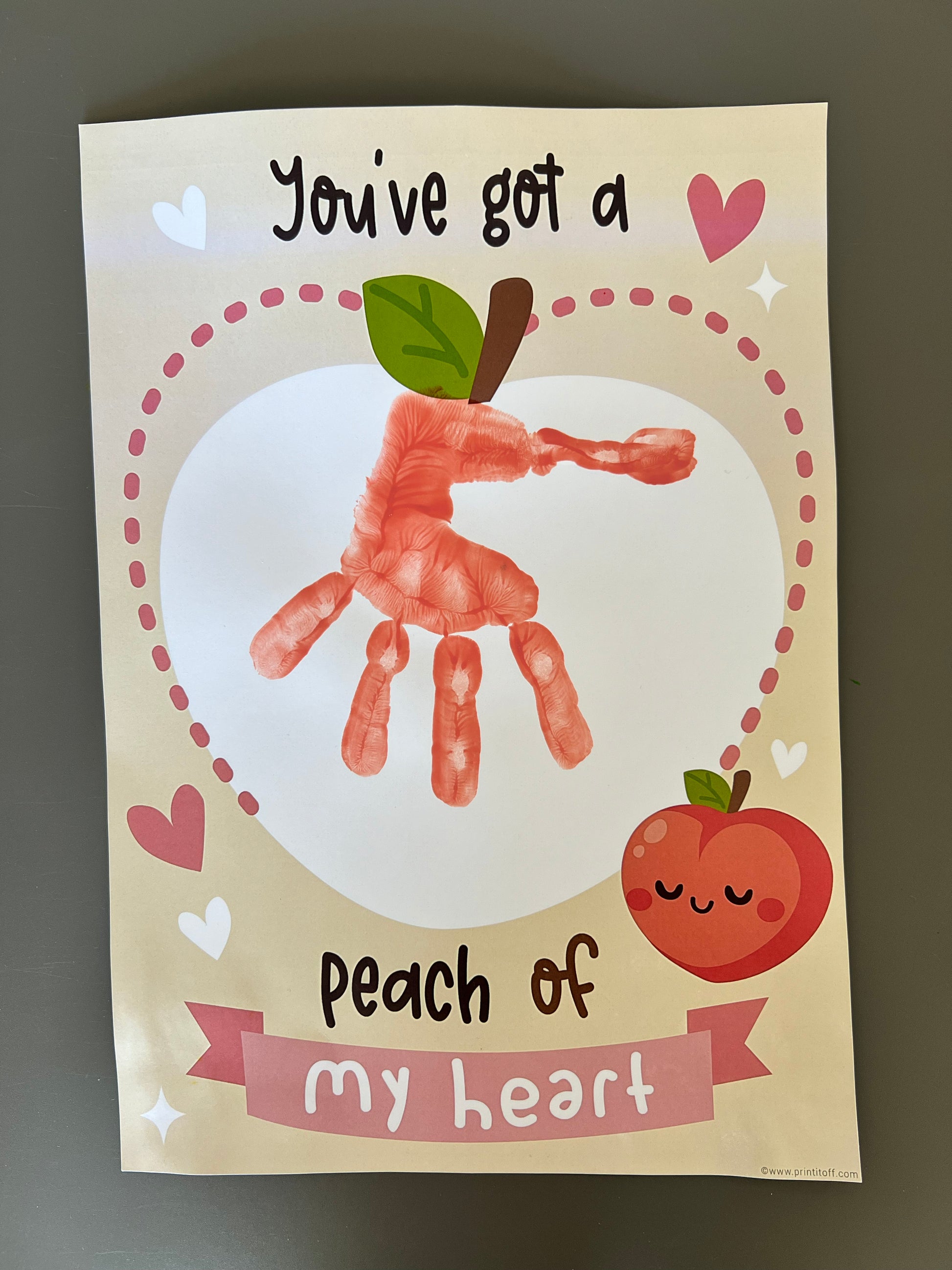 peach of my heart valentine's day handprint art craft baby kids toddler print printable