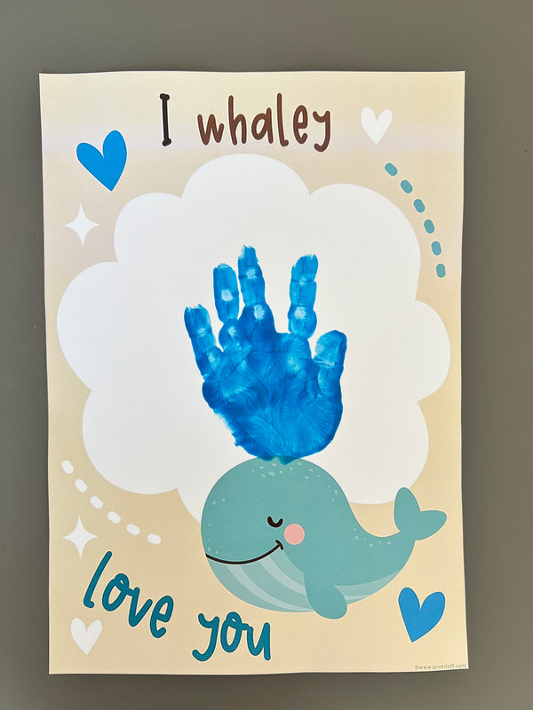 I Whaley Love You / Handprint Footprint Art / Happy Valentine's Day / DIY Card Craft / Kids Baby Toddler / Print it Off 0826