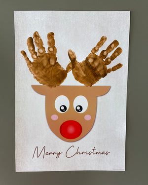 Merry Christmas Reindeer / Christmas Xmas Handprint Art Craft / Baby Kids Toddler Hands  / Xmas Craft Keepsake Memory Print Card 0095