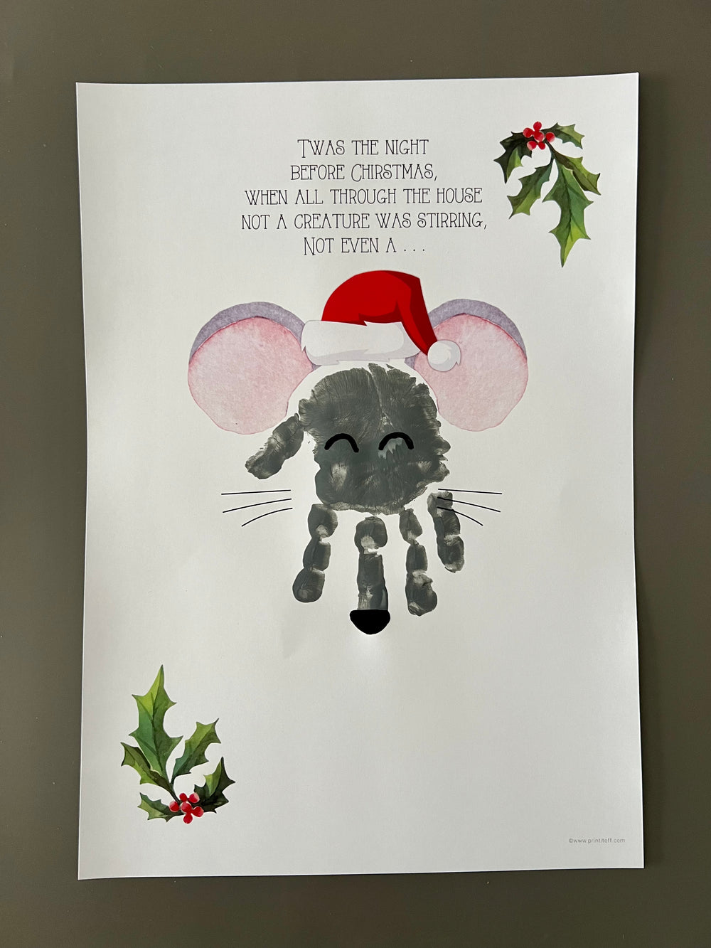 Mouse Christmas / Night Before Xmas Handprint Footprint Art Craft / Baby Kids Hand Foot Keepsake Gift Print Activity Card PRINT IT OFF 0629