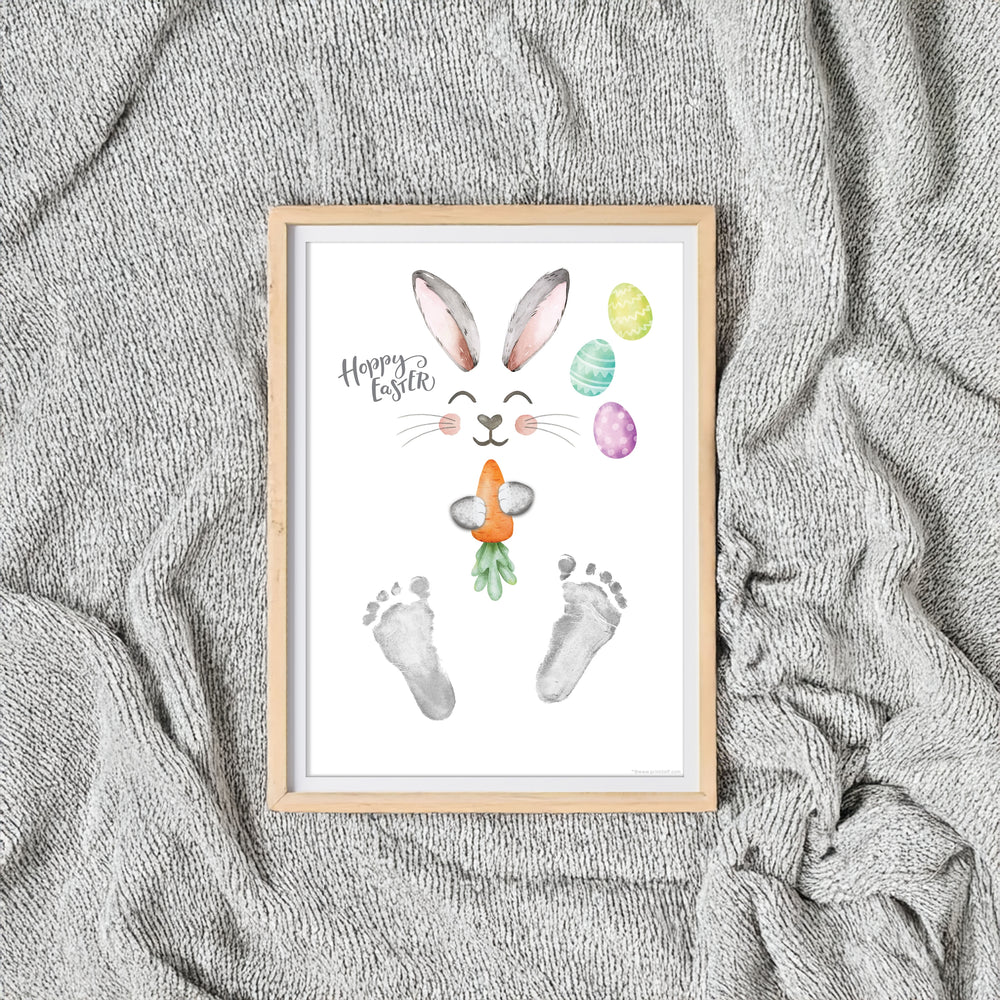 Hoppy Easter / Footprint Handprint Art / Bunny Feet Foot Carrot / Kids Baby Toddler / Keepsake Memory Craft DIY Gift Card Print It Off