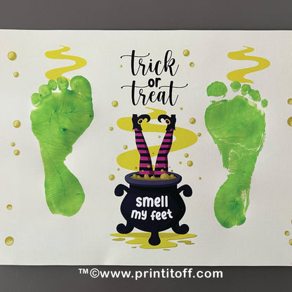 Witch Halloween Art Craft / Footprint Handprint Art / Trick Treat Smell Feet / Kids Baby Toddler / Keepsake Sign Decor / Print It Off 0604