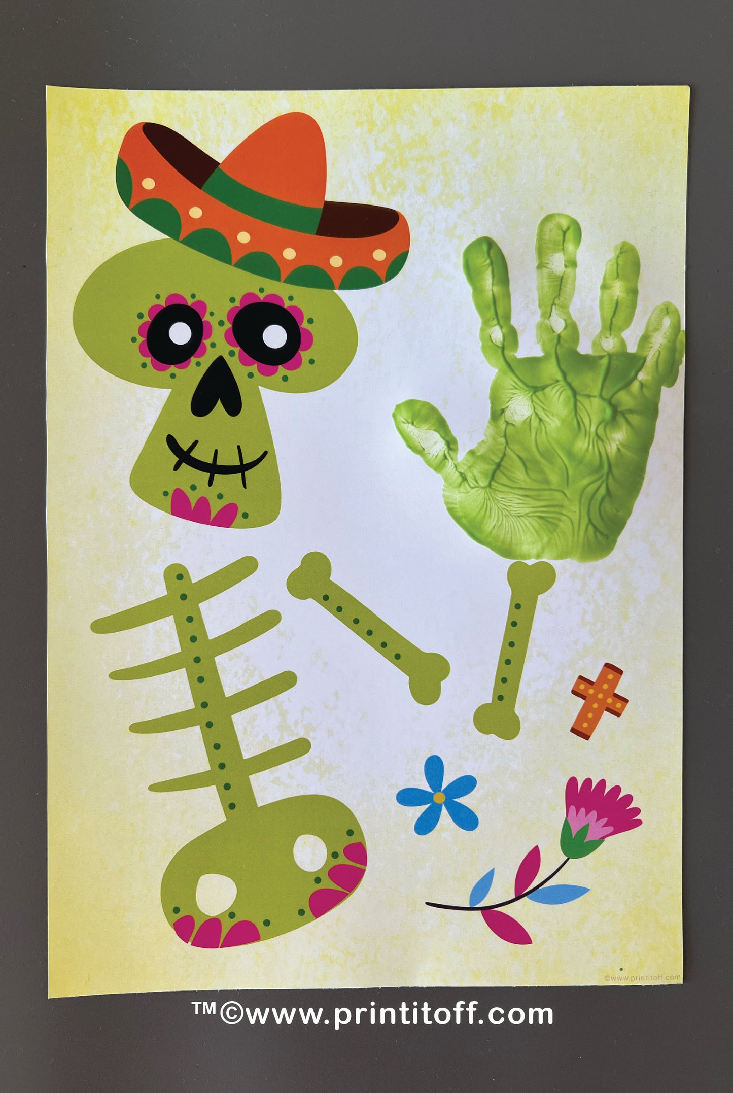 Mexican Sugar Skeleton Día de Los Muertos Day of the Dead / Handprint Hand Halloween Art Craft / Kids Baby Activity / Print It Off 0789