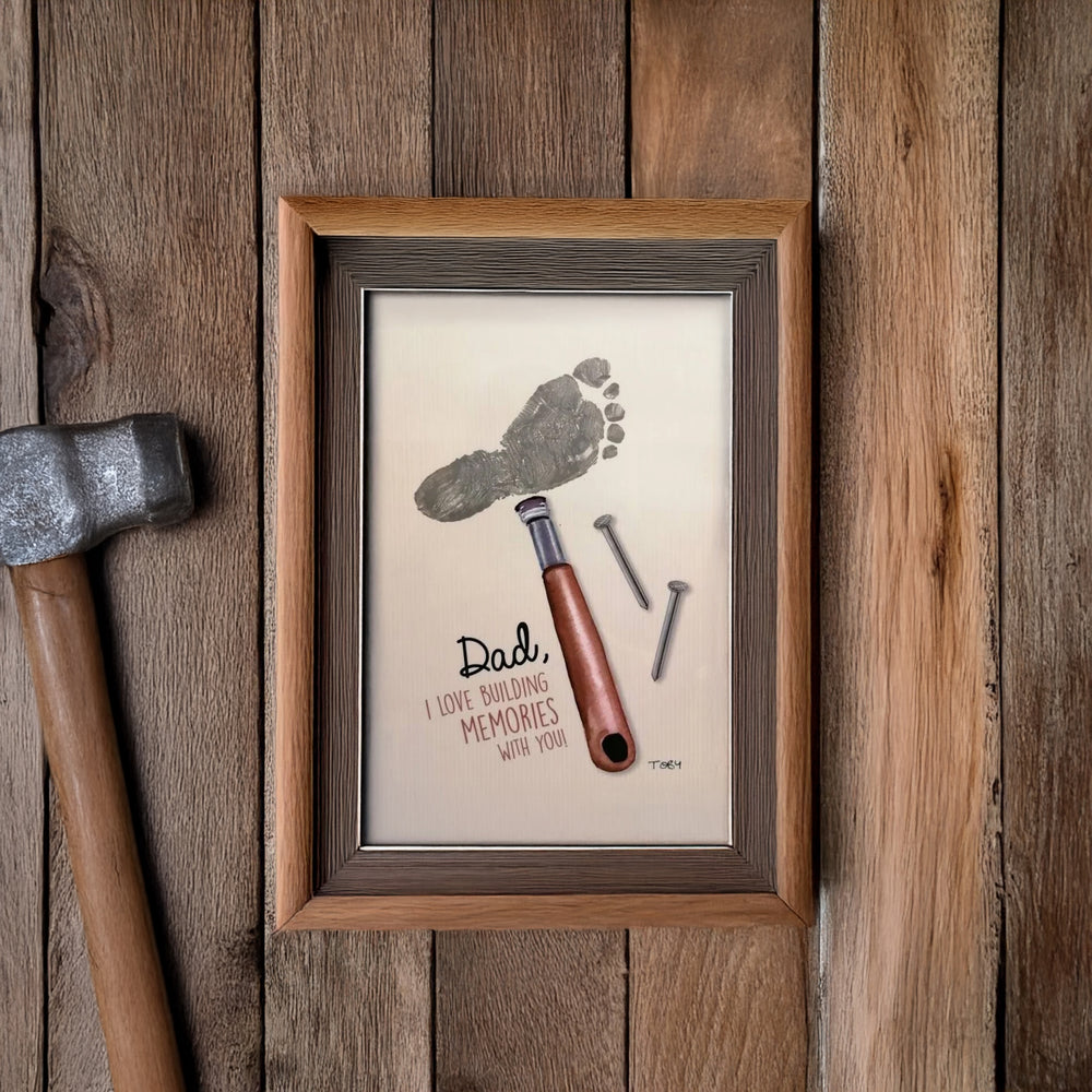 Dad Hammer Nail / Footprint Handprint Art / Father's Day Birthday Daddy / Kids Baby Toddler / Keepsake Craft Memory DIY Card Print