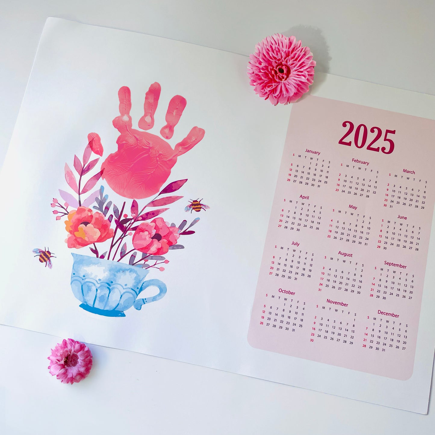 2025 Flower Teacup Year Yearly / Handprint Footprint Art Craft / Activity DIY Gift Keepsake / Baby Kids Child Toddler / Print It Off