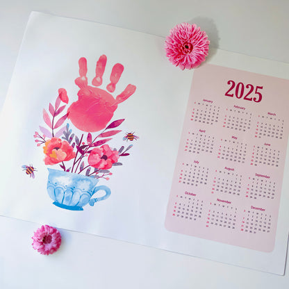 2025 Flower Teacup Year Yearly / Handprint Footprint Art Craft / Activity DIY Gift Keepsake / Baby Kids Child Toddler / Print It Off