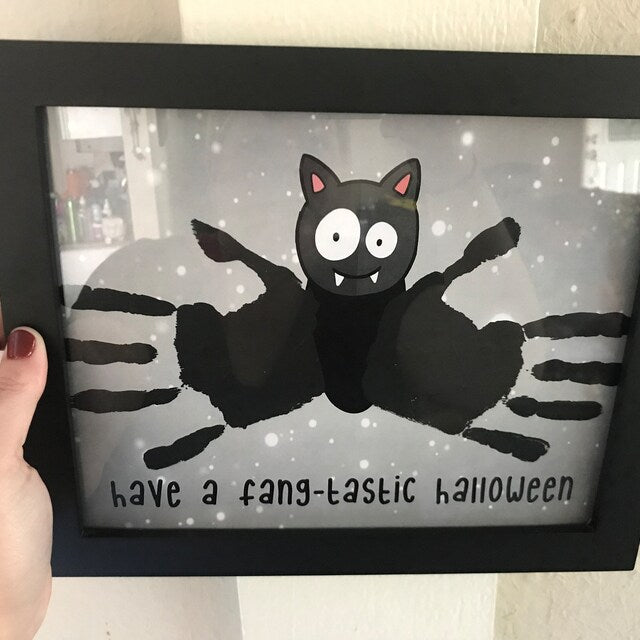 Have a Fang-tastic Halloween / Handprint Art / Bat Happy Halloween / Keepsake / Baby Toddler Kid / Art Craft / Card Print 0066