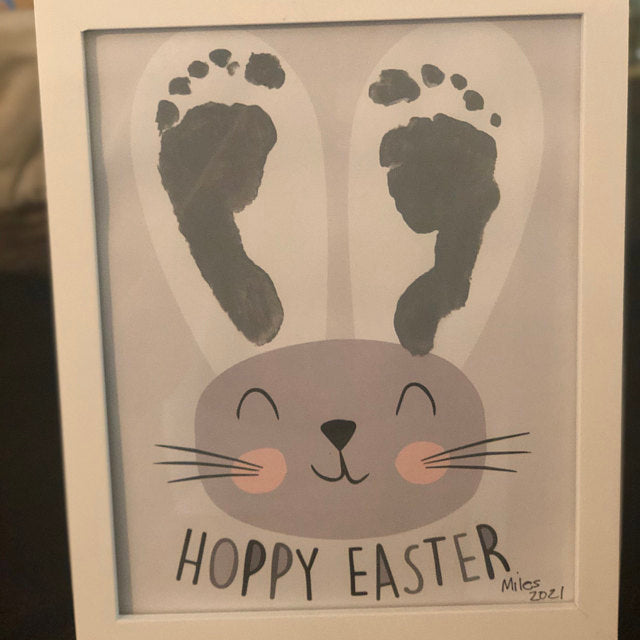 Hoppy Easter / Footprint Handprint Art / Cute Bunny Feet / Happy Easter / Kids Baby Toddler / Keepsake Craft DIY Card Print it off