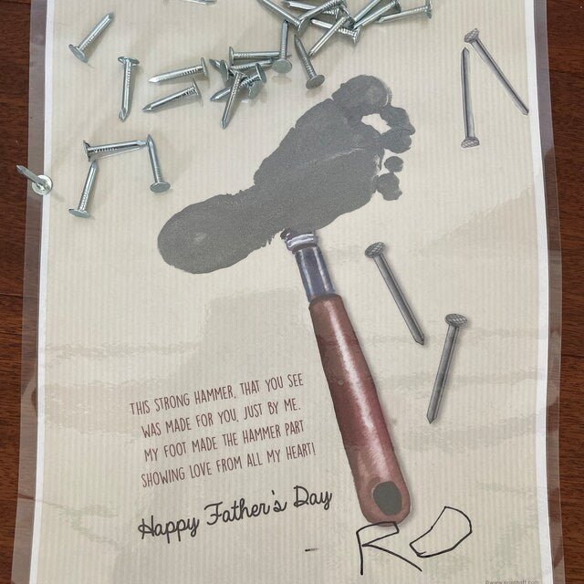 Hammer Nail / Footprint Handprint Art / Father's Day Daddy Dad Grandpa Pop / Kids Baby Toddler / Keepsake Craft Memory DIY Card Print 0514