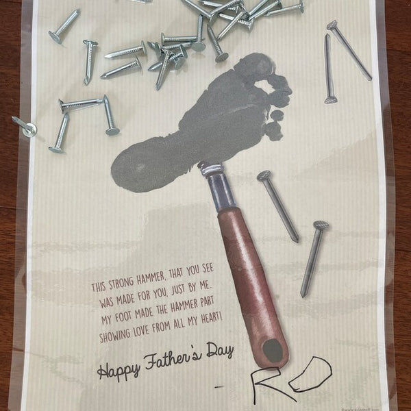 Hammer Nail / Footprint Handprint Art / Father's Day Daddy Dad Grandpa Pop / Kids Baby Toddler / Keepsake Craft Memory DIY Card Print 0514