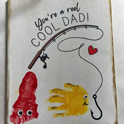 You're a Reel Cool Dad / Fish Hand Handprint Art / Father's Day Birthday Dad Daddy / Kids Baby Toddler / Keepsake Craft DIY Card Print 0230