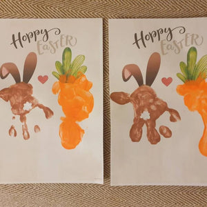Hoppy Happy Easter/ Bunny Carrot / Footprint Handprint Art Craft / Foot Feet / Kids Baby Toddler / Activity Gift Card / PRINT IT OFF 0431