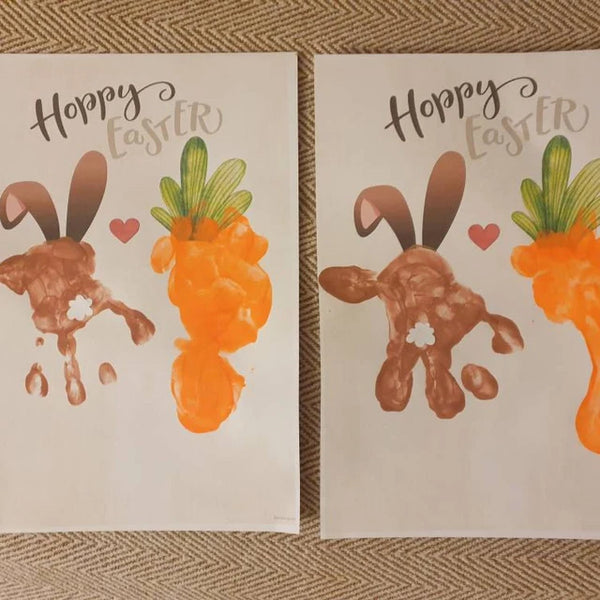 Hoppy Happy Easter/ Bunny Carrot / Footprint Handprint Art Craft / Foot Feet / Kids Baby Toddler / Activity Gift Card / PRINT IT OFF 0431
