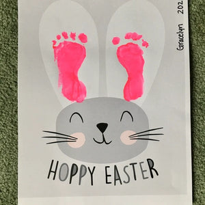 Hoppy Easter / Footprint Handprint Art  / Cute Bunny Feet / Happy Easter / Kids Baby Toddler / Keepsake Craft DIY Card Print it off 0063