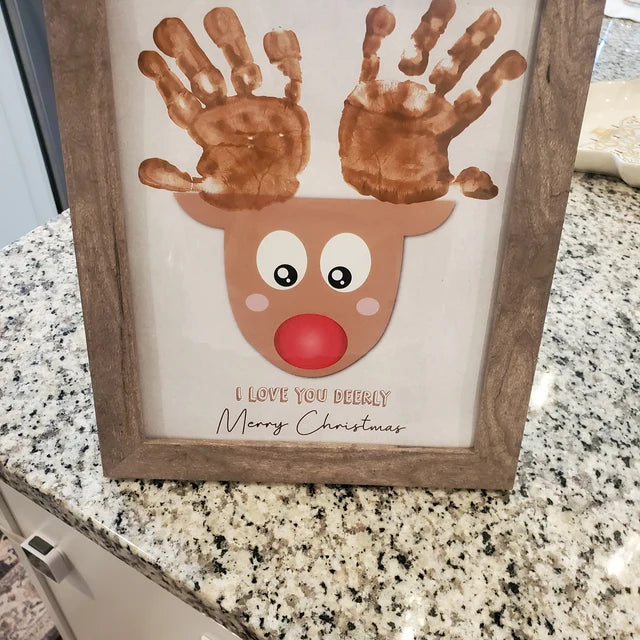 Love you Deerly / Merry Christmas Reindeer / Christmas Xmas Handprint Art / Baby Toddler Hands / Craft Keepsake Print Card 0103