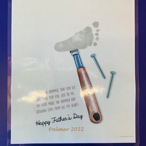 Hammer Nail / Footprint Handprint Art / Father's Day Daddy Dad Grandpa Pop / Kids Baby Toddler / Keepsake Craft Memory DIY Card Print 0514