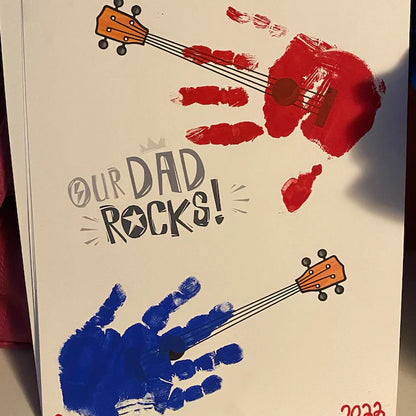Handprint Art Craft / Our Dad Rocks Guitar / Father's Day Birthday / Kids Baby Toddler / Keepsake Memory Craft DIY Card / Print Card 0262