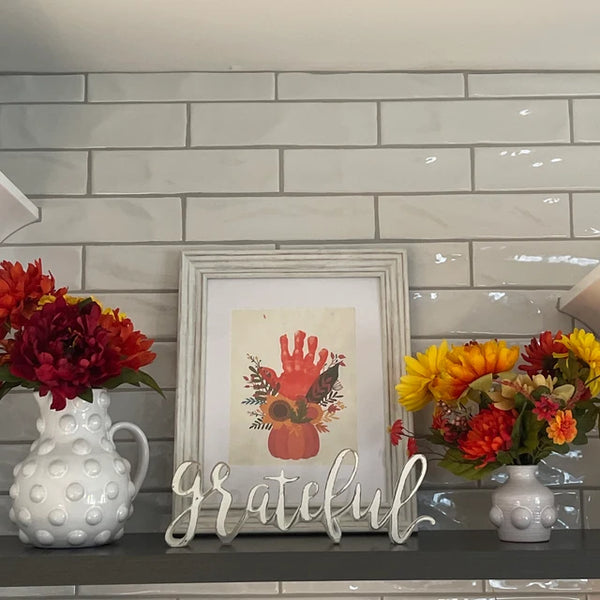 Pumpkin Flower Handprint Art / Autumn Thanksgiving / Child Kids Baby Toddler / DIY Memory Keepsake Craft Art Print Decor Decoration 0282