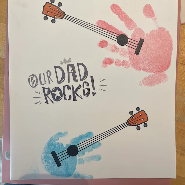 Handprint Art Craft / Our Dad Rocks Guitar / Father's Day Birthday / Kids Baby Toddler / Keepsake Memory Craft DIY Card / Print Card 0262