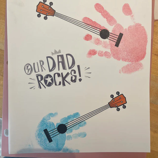 Handprint Art Craft / Our Dad Rocks Guitar / Father's Day Birthday / Kids Baby Toddler / Keepsake Memory Craft DIY Card / Print Card 0262