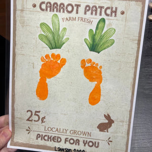 Farm Sign Carrot Patch Easter / Footprint Feet Art Craft / Kids Baby Toddler / Activity Keepsake Gift Card Decor Sign / PRINT IT OFF 0417