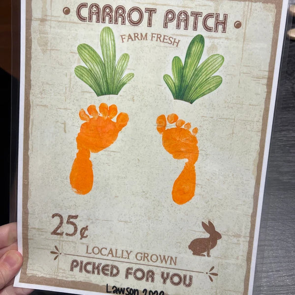 Farm Sign Carrot Patch Easter / Footprint Feet Art Craft / Kids Baby Toddler / Activity Keepsake Gift Card Decor Sign / PRINT IT OFF 0417