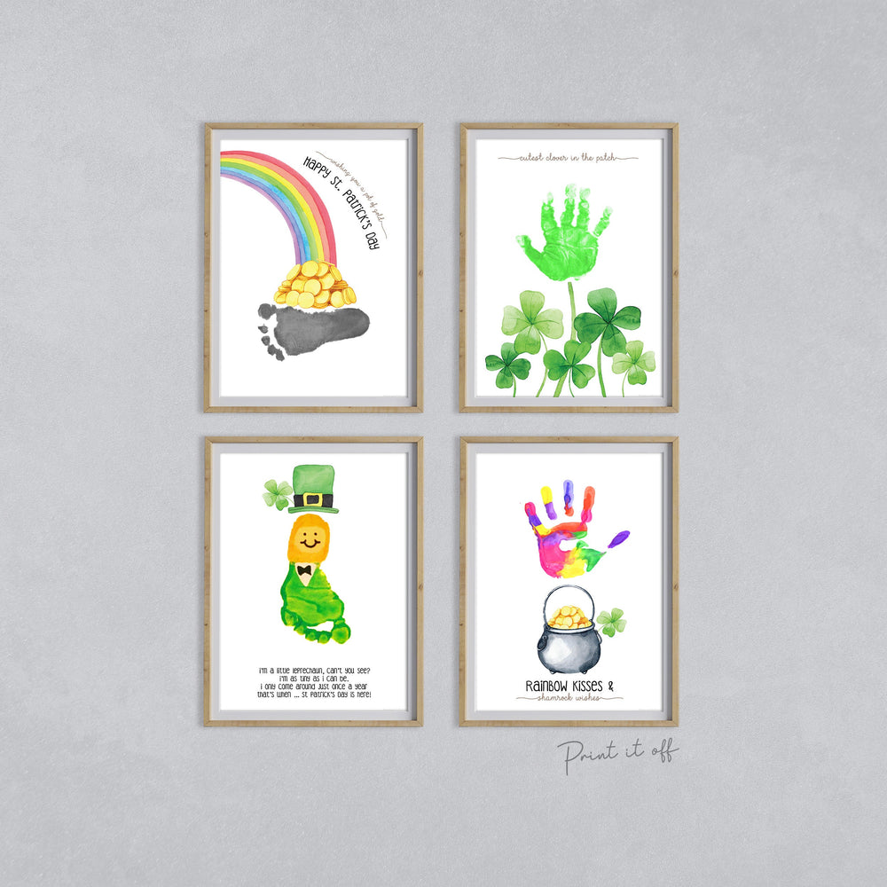 4 x St Patrick's Handprint Footprint Craft Art PACK / Clover Rainbow Leprechaun Gold / DIY Card Baby Kids Hand Foot / Print it Off 0691