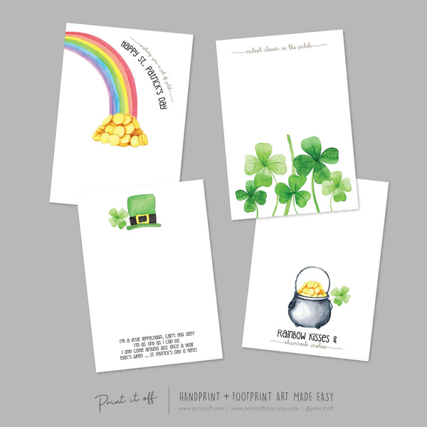 4 x St Patrick's Handprint Footprint Craft Art PACK / Clover Rainbow Leprechaun Gold / DIY Card Baby Kids Hand Foot / Print it Off 0691