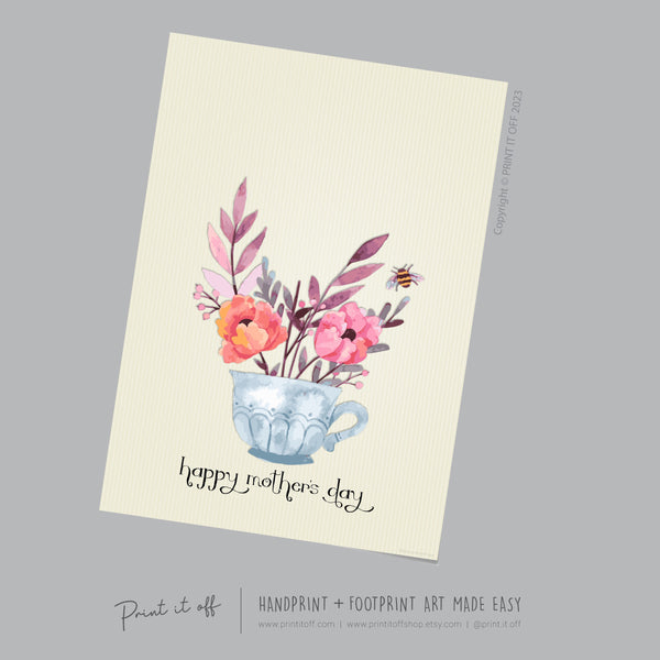 Handprint Teacup 2023 / Mother's Day Mom Mum / Footprint Craft Art / Kids Baby Toddler / DIY Keepsake Activity Card Gift Print It Off 0199
