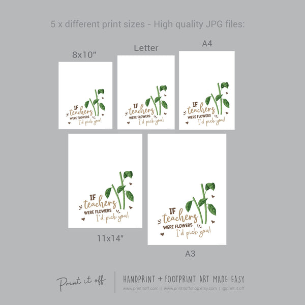 If Teachers Were Flowers I'd pick You / Handprint Art Craft Kids Baby Toddler / Teacher Thank you Appreciation Gift / DIY Card Print 0758