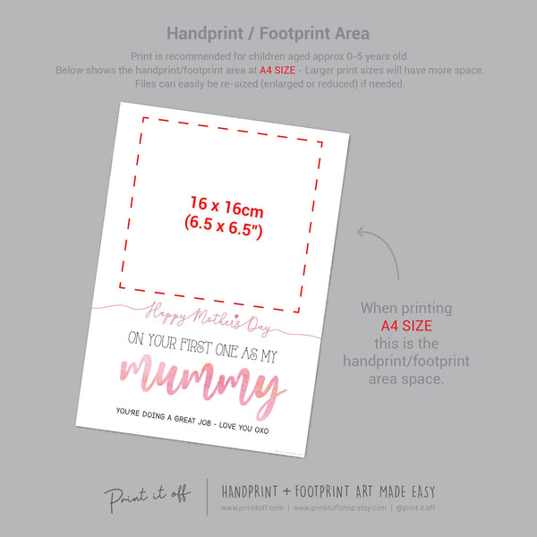 Mummy 1st First Mother&#39;s Day Mum / Footprint Handprint Feet Foot Art Craft / Kids Baby Toddler / Keepsake DIY Card / Print It Off
