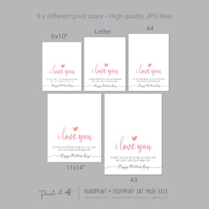 Happy Mother&#39;s Day Love You / Footprint Handprint Feet Foot Art Craft / Kids Baby Toddler / Keepsake DIY Card / Print It Off