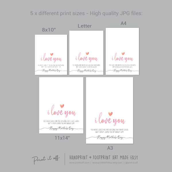 Happy Mother&#39;s Day Love You / Footprint Handprint Feet Foot Art Craft / Kids Baby Toddler / Keepsake DIY Card / Print It Off