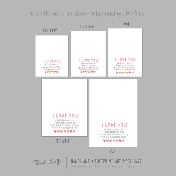 Mother&#39;s Day Love You Hand Poem / Handprint Art Craft Template / Kids Baby Toddler / Keepsake DIY Card / Print It Off