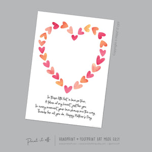 Mother&#39;s Day Little Feet Poem Heart / Handprint Art Craft Template / Kids Baby Toddler / Keepsake DIY Card / Print It Off