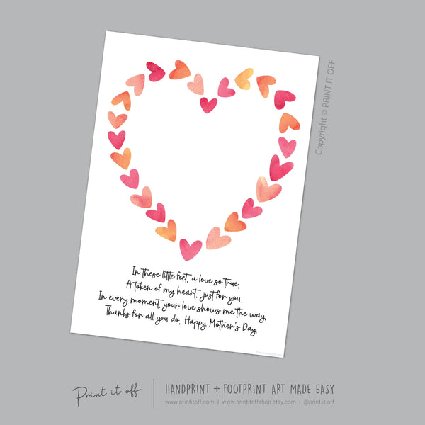 Mother&#39;s Day Little Feet Poem Heart / Handprint Art Craft Template / Kids Baby Toddler / Keepsake DIY Card / Print It Off