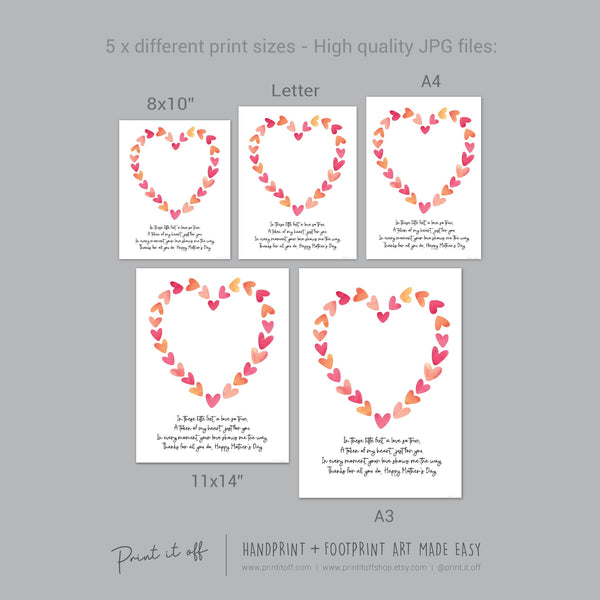 Mother&#39;s Day Little Feet Poem Heart / Handprint Art Craft Template / Kids Baby Toddler / Keepsake DIY Card / Print It Off