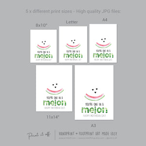 One In A Melon Million Happy / Mother&#39;s Day / Handprint Hand Art Craft / Kids Baby Toddler / Keepsake DIY Card / Print It Off