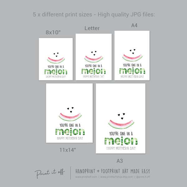 One In A Melon Million Happy / Mother&#39;s Day / Handprint Hand Art Craft / Kids Baby Toddler / Keepsake DIY Card / Print It Off