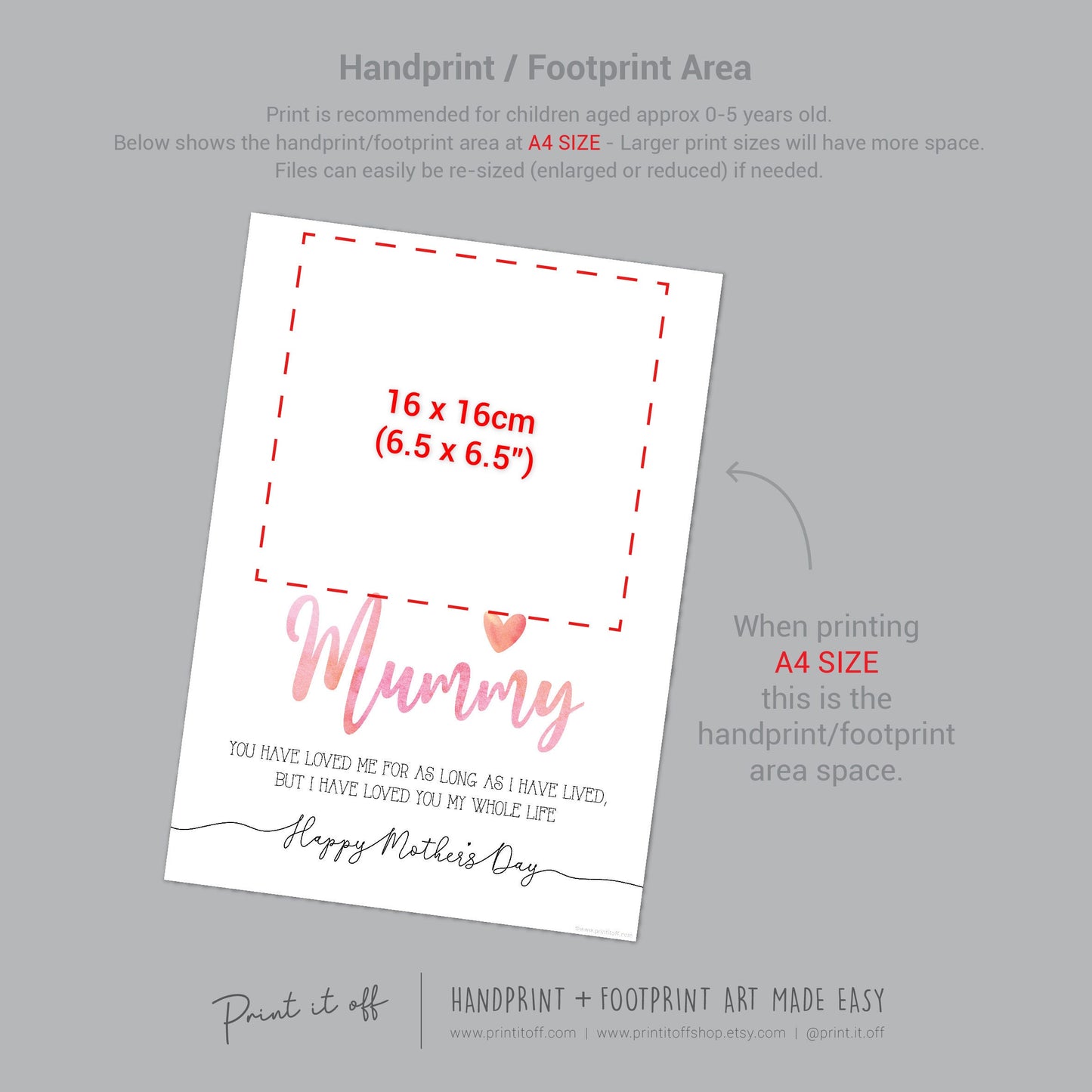 Mummy Happy Mother&#39;s Day Mum / Footprint Handprint Feet Foot Art Craft / Kids Baby Toddler / Keepsake DIY Card / Print It Off