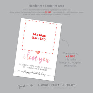 Happy Mother&#39;s Day Love You / Footprint Handprint Feet Foot Art Craft / Kids Baby Toddler / Keepsake DIY Card / Print It Off