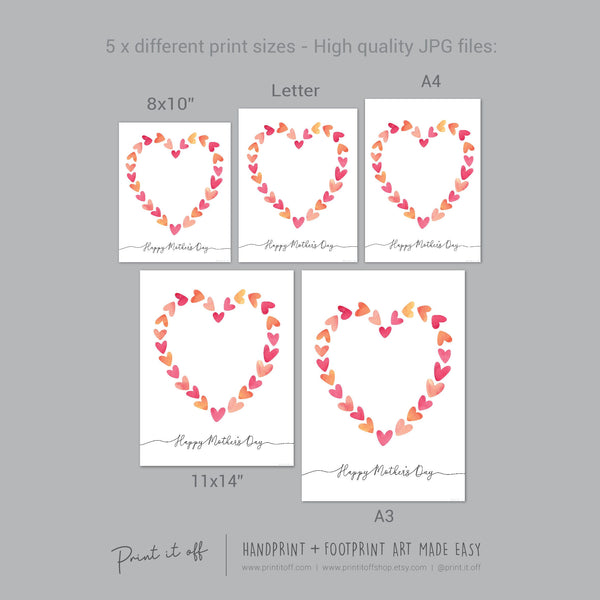 Happy Mother&#39;s Day Heart / Footprint Handprint Feet Foot Art Craft / Kids Baby Toddler / Keepsake DIY Card / Print It Off
