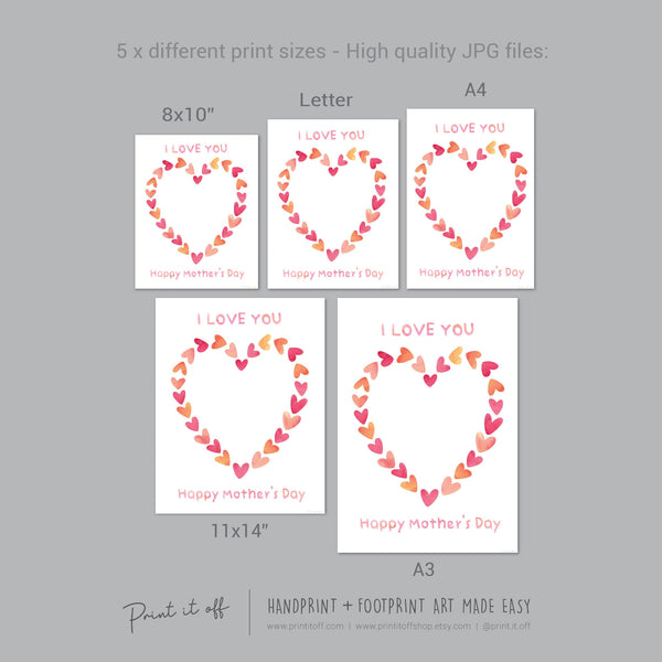 I love You Happy Mother&#39;s Day Heart / Footprint Handprint Feet Foot Art Craft / Kids Baby Toddler / Keepsake DIY Card / Print It Off
